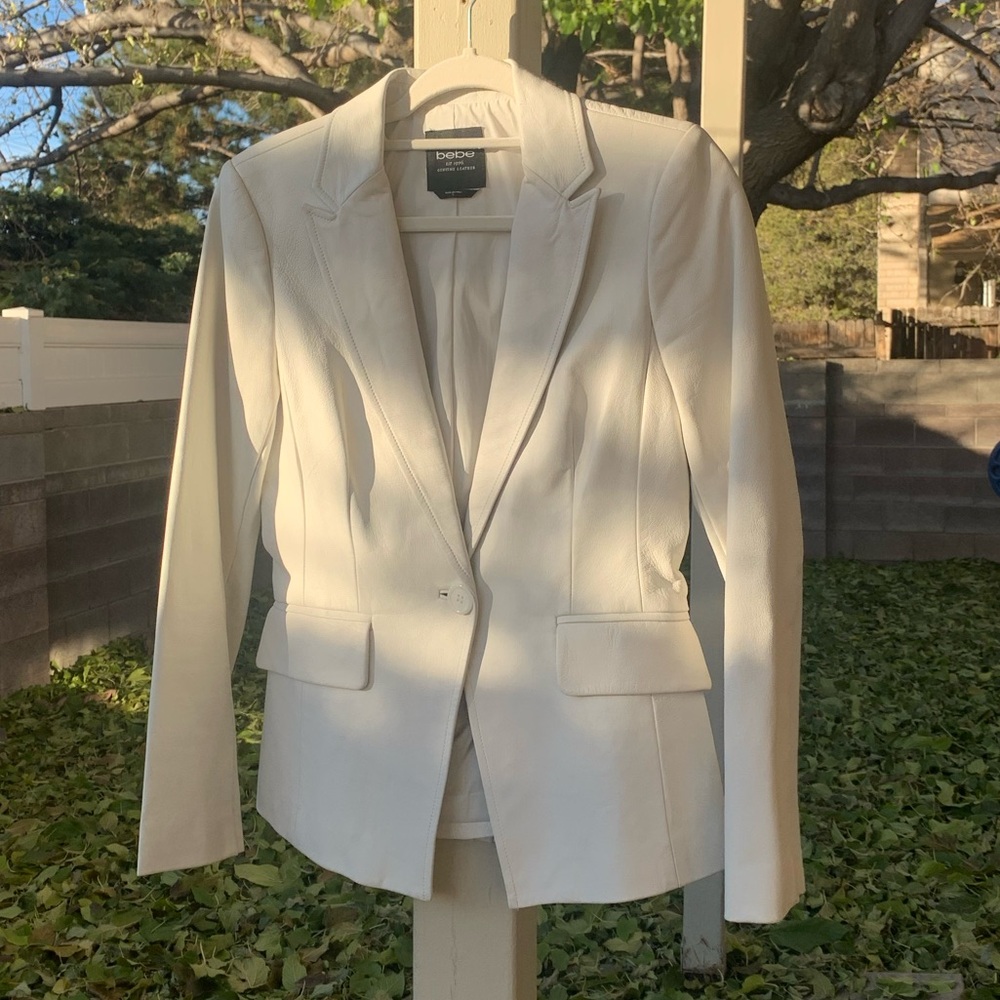 bebe white ivory genuine leather one button blazer/jacket size S